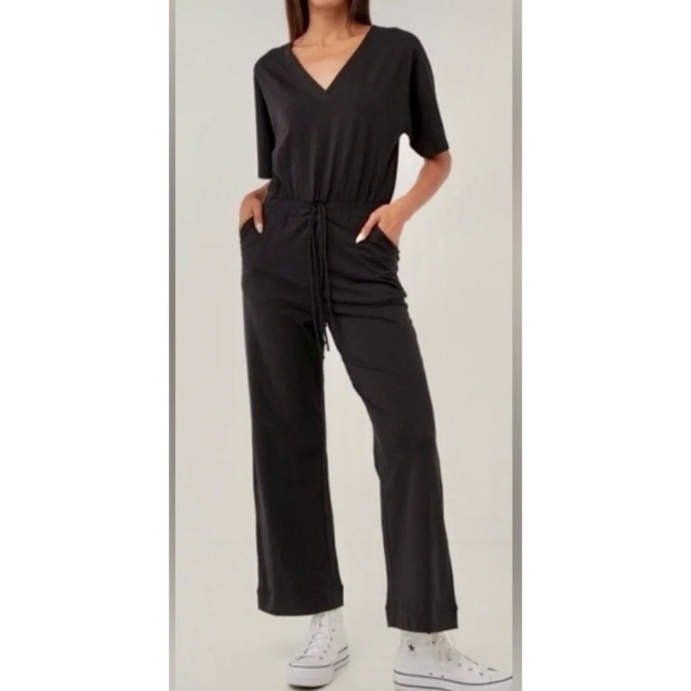 Pact Revive Jumpsuit 2X Black Cotton Wide Leg Artsy Boho Minimalist Contemporary